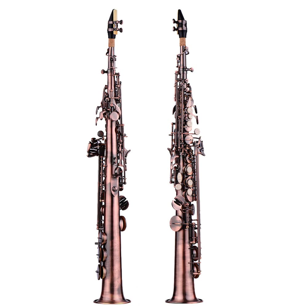 Btuty Red Bronze Bb Soprano Saxophone Sax Woodwind Instrument Carve Pattern with Case Gloves Cleaning Cloth Straps Brush